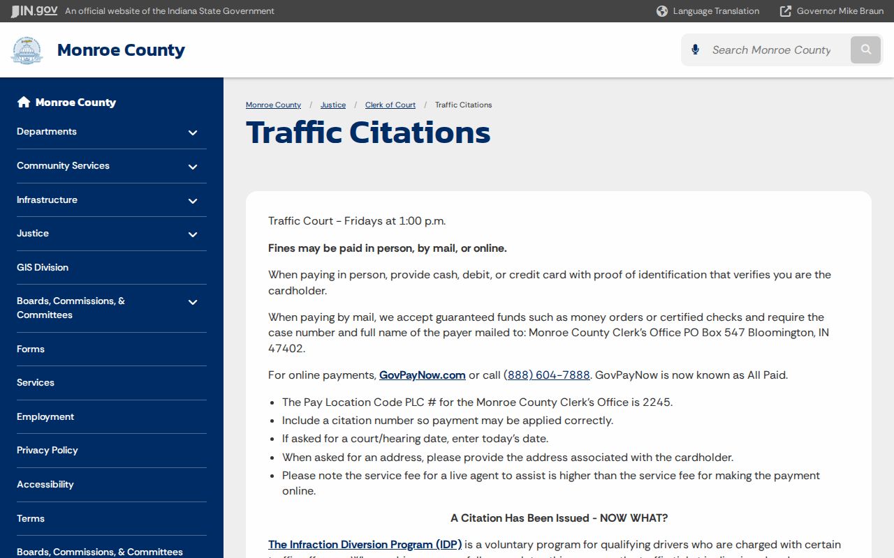 Monroe County traffic court and citation instructions