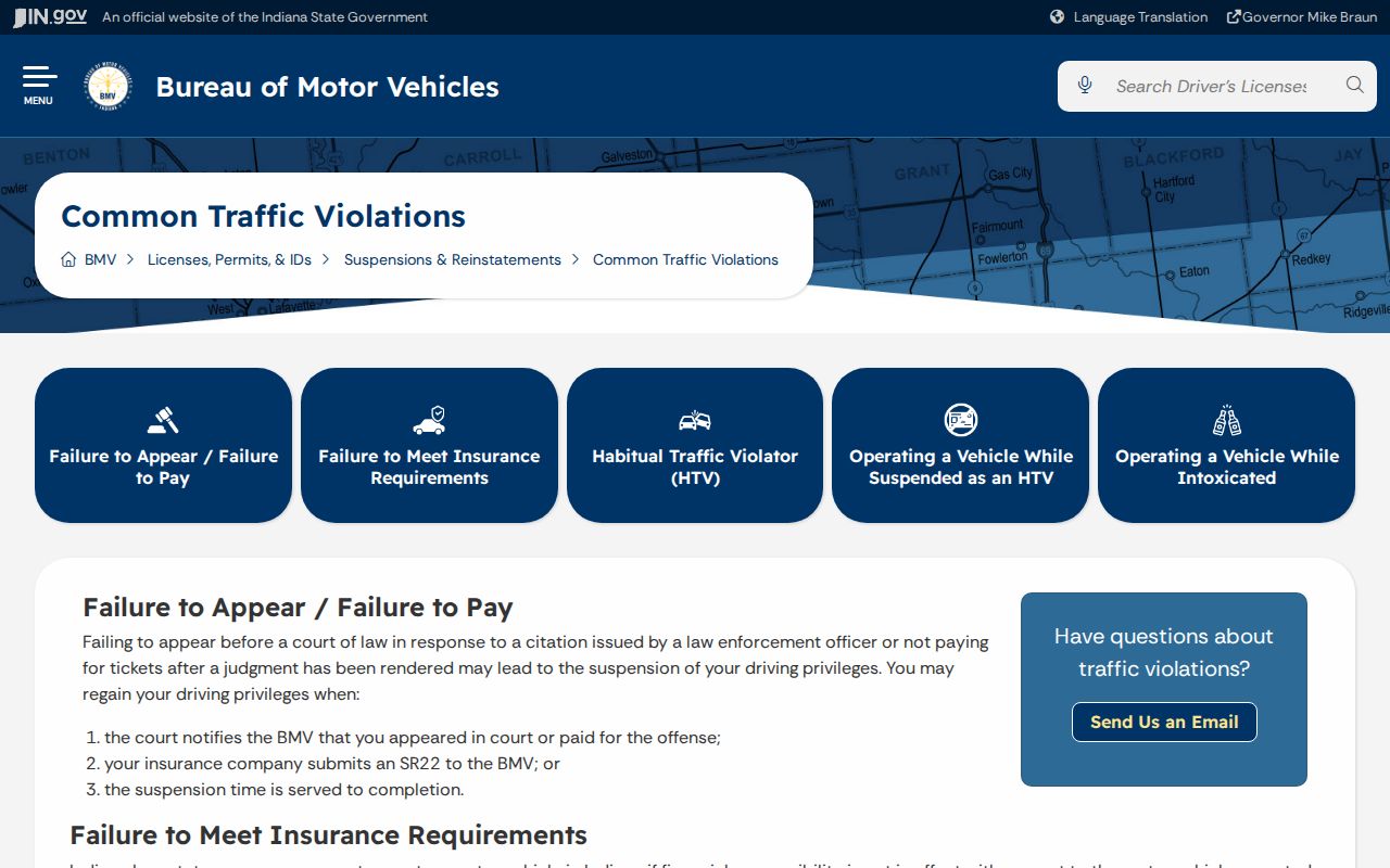 Indiana BMV court failure-to-appear and failure-to-pay guidance