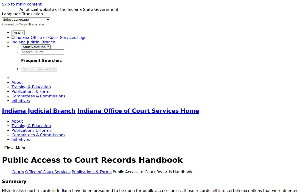 Indiana judiciary public access information for Monroe County court records