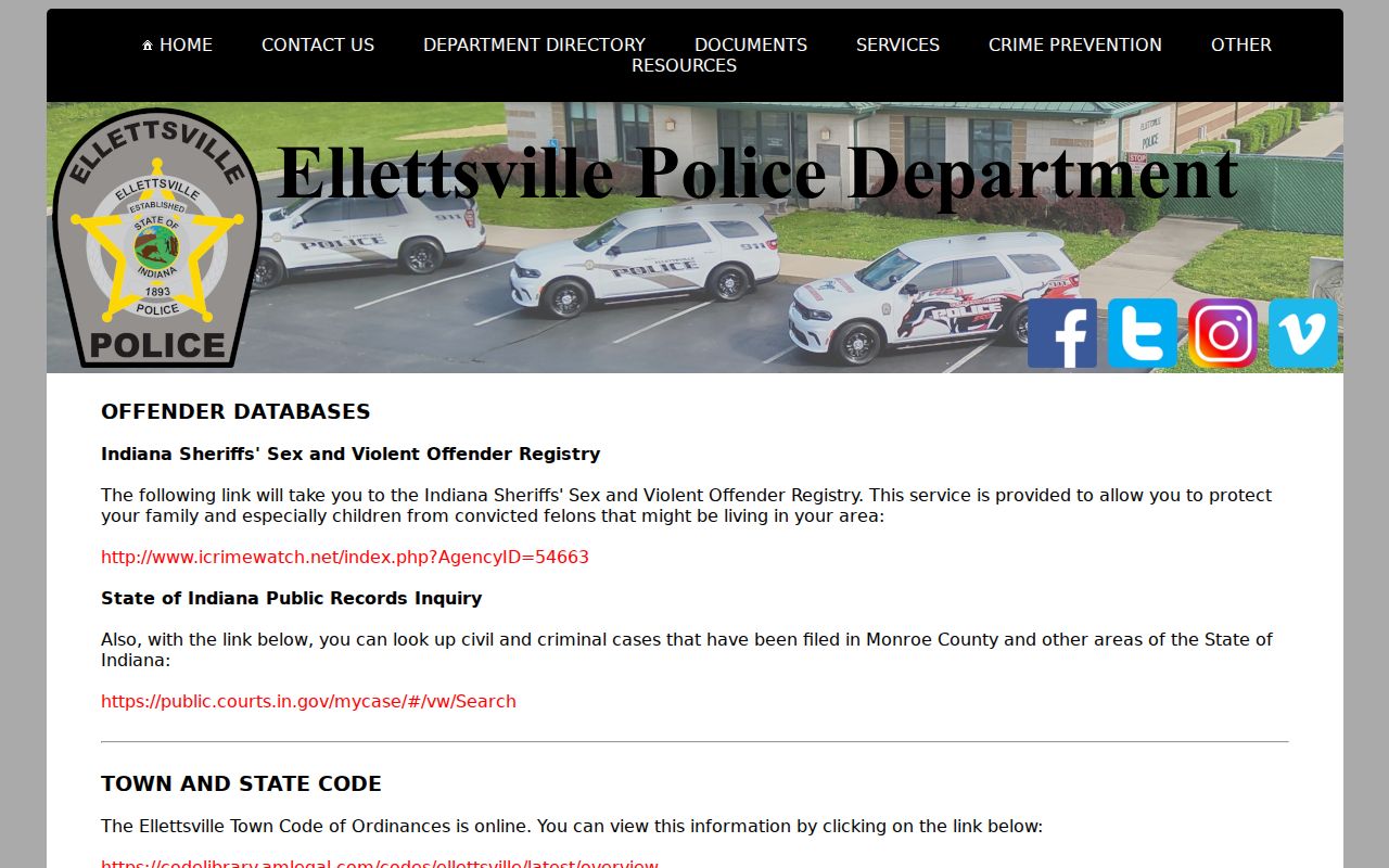 Ellettsville warrant records police resource page